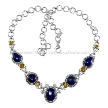 Lapis y piedra preciosa Citrino 925 collar de plata sólida Jewewlry